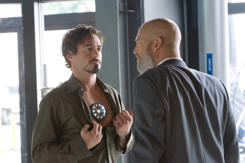 Tony Stark shows Obadiah Stane the Palladium Mini-Arc Reactor I.